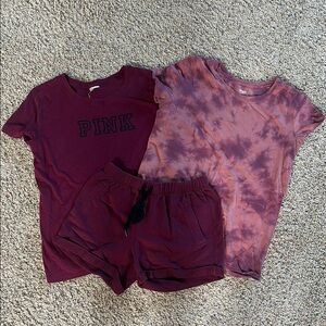 Pink Logo Tee and Tie-Dye Shirt with Shorts Set